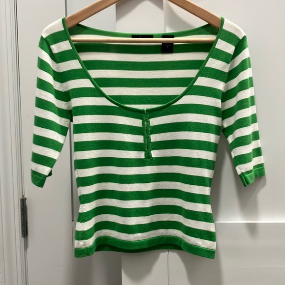 Y2K Vintage Moda International Striped Low Cut Scoop Neck Sweater Size S - Picture 2 of 7